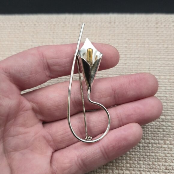 Sterling Silver Calla Lily Flower Pin Brooch B990 - Picture 2 of 7